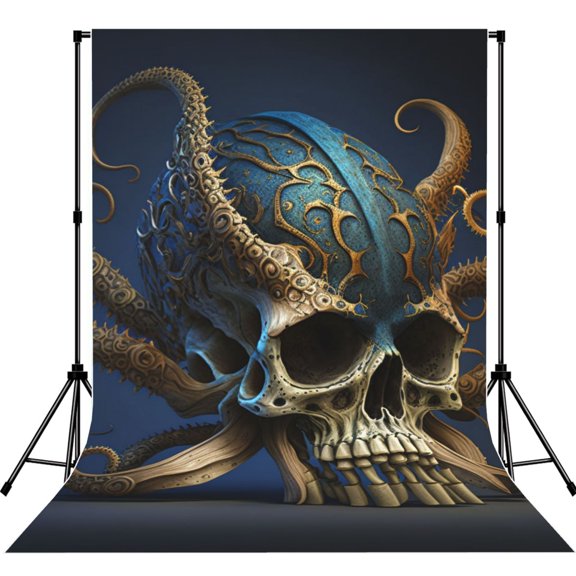 5x7ft Photography Backdrop Photo Studio Background with 4-inch Rod Pocket, Soft Screen, Octopus Kraken Skull Cool