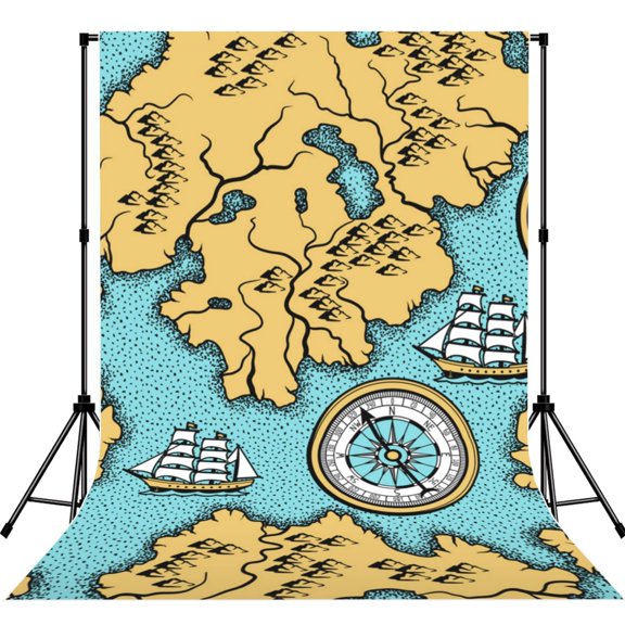 5x7ft Photography Backdrop Photo Studio Background with 4-inch Rod Pocket, Soft Screen, Old Nautical Map Map Vintage
