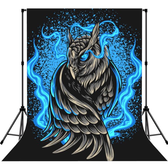 5x7ft Photography Backdrop Photo Studio Background with 4-inch Rod Pocket, Soft Screen, Owl Blue Flaming Fire