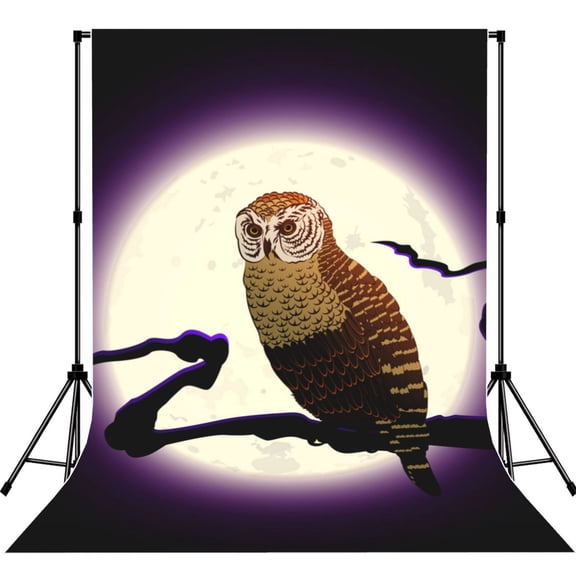 5x7ft Photography Backdrop Photo Studio Background with 4-inch Rod Pocket, Soft Screen, Owl Moon Night