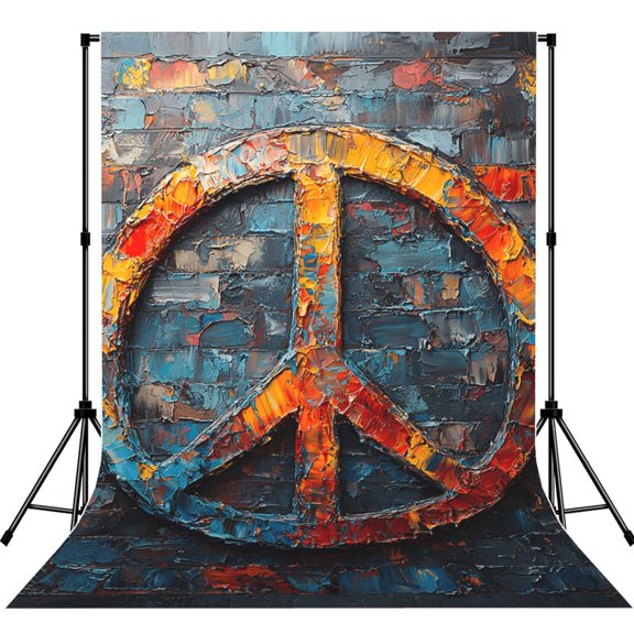 5x7ft Photography Backdrop Photo Studio Background with 4-inch Rod Pocket, Soft Screen, Peace Sign