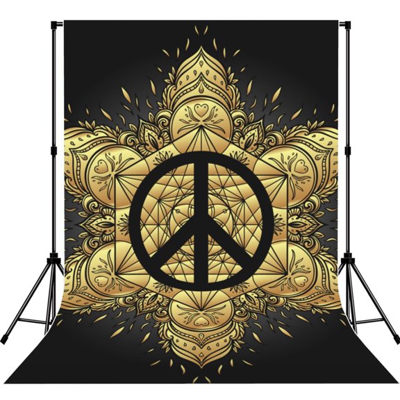 5x7ft Photography Backdrop Photo Studio Background with 4-inch Rod Pocket, Soft Screen, Peace Symbol Gold