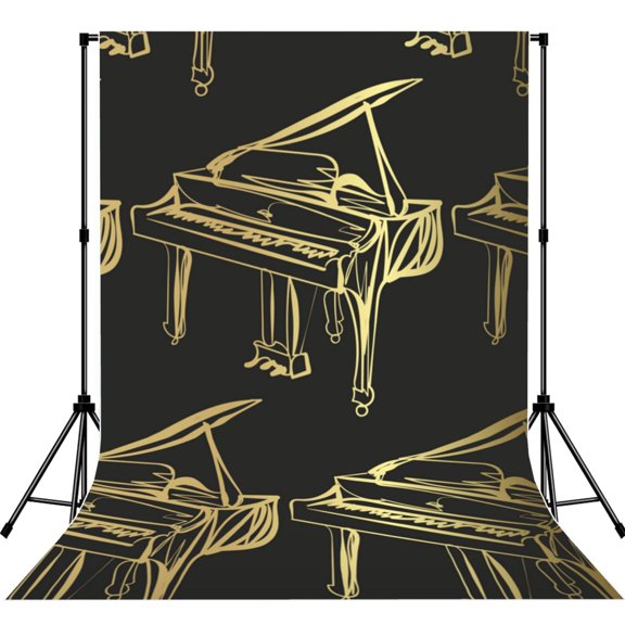 5x7ft Photography Backdrop Photo Studio Background with 4-inch Rod Pocket, Soft Screen, Piano Gold Instrument