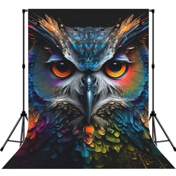 5x7ft Photography Backdrop Photo Studio Background with 4-inch Rod Pocket, Soft Screen, Rainbow Owl Face Cool