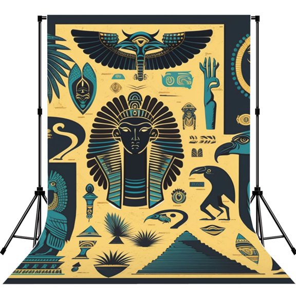 5x7ft Photography Backdrop Photo Studio Background with 4-inch Rod Pocket, Soft Screen, Retro Egyptian Symbols Hieroglyphs Mascots