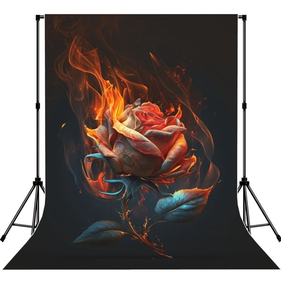 5x7ft Photography Backdrop Photo Studio Background with 4-inch Rod Pocket, Soft Screen, Rose On Fire Burning Flaming