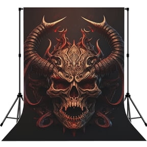 5x7ft Photography Backdrop Photo Studio Background with 4-inch Rod Pocket, Soft Screen, Satanic Skull Head Demon Cool