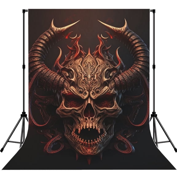 5x7ft Photography Backdrop Photo Studio Background with 4-inch Rod Pocket, Soft Screen, Satanic Skull Head Demon Cool