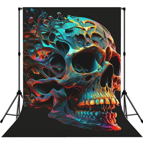 5x7ft Photography Backdrop Photo Studio Background with 4-inch Rod Pocket, Soft Screen, Skull Head Psychedelic Cool