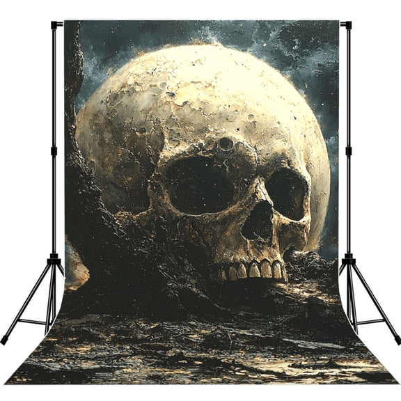 5x7ft Photography Backdrop Photo Studio Background with 4-inch Rod Pocket, Soft Screen, Skull Horror Goth Moon Night
