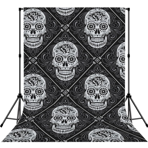 5x7ft Photography Backdrop Photo Studio Background with 4-inch Rod Pocket, Soft Screen, Skull Rose Mexico Dead