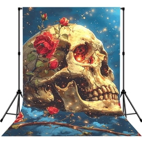 5x7ft Photography Backdrop Photo Studio Background with 4-inch Rod Pocket, Soft Screen, Skull Rose Universe Cool