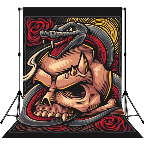 5x7ft Photography Backdrop Photo Studio Background with 4-inch Rod Pocket, Soft Screen, Snake Demon Skull