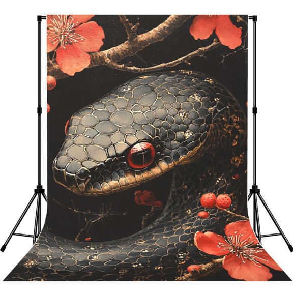 5x7ft Photography Backdrop Photo Studio Background with 4-inch Rod Pocket, Soft Screen, Snake Painting Vintage