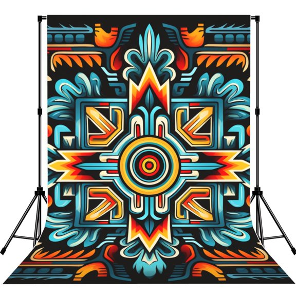 5x7ft Photography Backdrop Photo Studio Background with 4-inch Rod Pocket, Soft Screen, Southwestern Aztec Cool