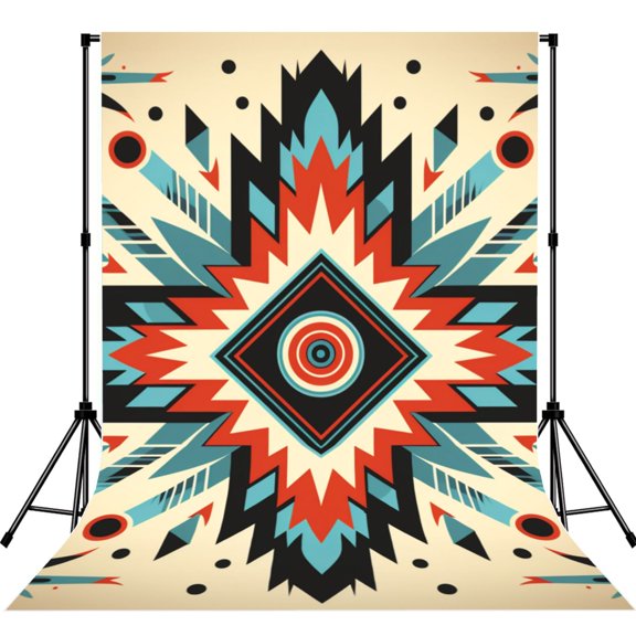 5x7ft Photography Backdrop Photo Studio Background with 4-inch Rod Pocket, Soft Screen, Southwestern Native American Geometric