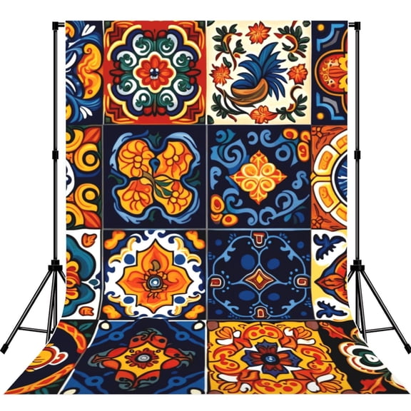 5x7ft Photography Backdrop Photo Studio Background with 4-inch Rod Pocket, Soft Screen, Talavera Mexican Tiles