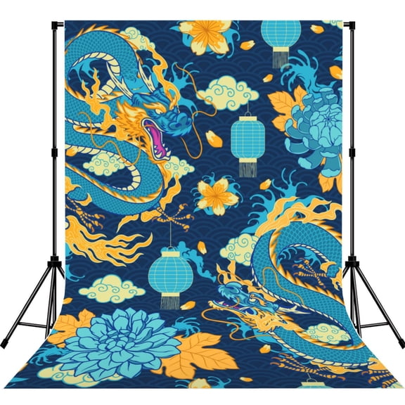 5x7ft Photography Backdrop Photo Studio Background with 4-inch Rod Pocket, Soft Screen, Traditional Chinese Dragon Asian