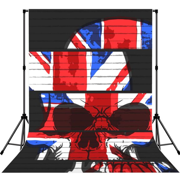 5x7ft Photography Backdrop Photo Studio Background with 4-inch Rod Pocket, Soft Screen, Union Jack Skull Uk Flag