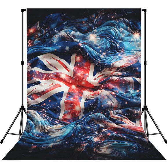 5x7ft Photography Backdrop Photo Studio Background with 4-inch Rod Pocket, Soft Screen, Union Jack United Kingdom Flag Starry