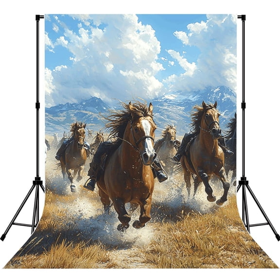 5x7ft Photography Backdrop Photo Studio Background with 4-inch Rod Pocket, Soft Screen, Western Horses Runing
