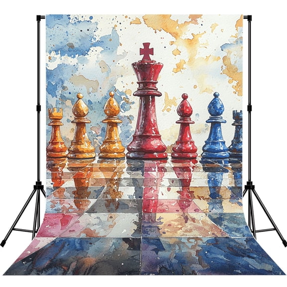 5x7ft Photography Backdrop Photo Studio Background with 4-inch Rod Pocket, Soft Screen, World Chess Board Watercolor