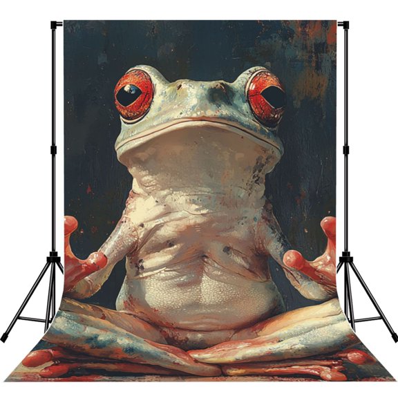 5x7ft Photography Backdrop Photo Studio Background with 4-inch Rod Pocket, Soft Screen, Yoga Frog Retro Art
