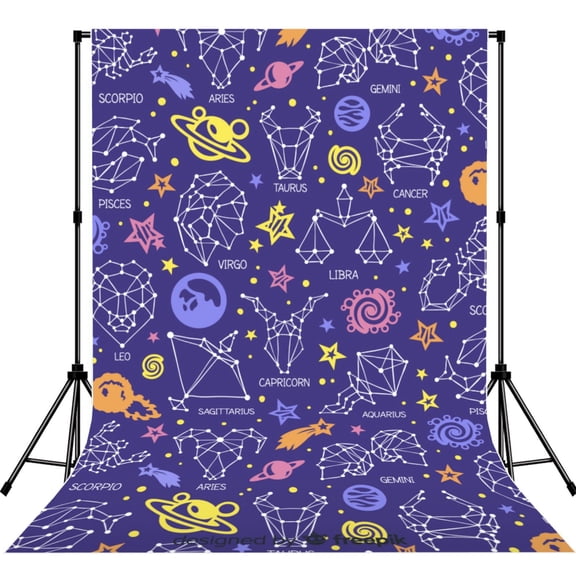 5x7ft Photography Backdrop Photo Studio Background with 4-inch Rod Pocket, Soft Screen, Zodiac Signs Space Astrology