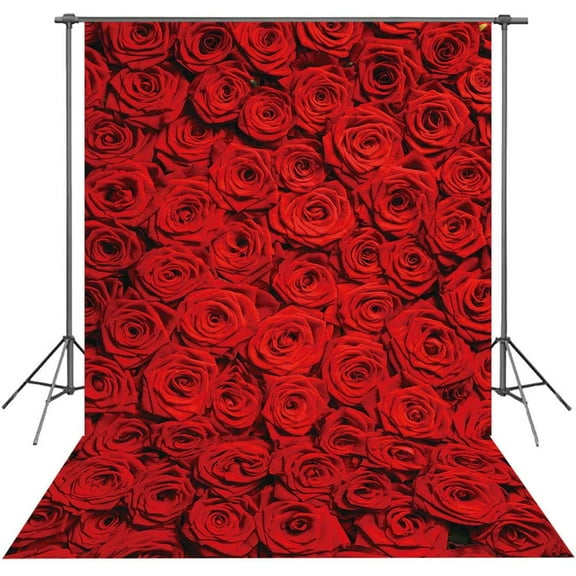 5x7ft Red Rose Floral Wall Wedding Backdrop for Bridal Shower