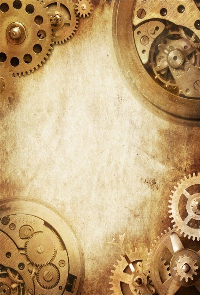 8x8ft Steampunk Photo Backdrop - Vintage Gears & Clocks, Vinyl, For Studio, Portraits, Parties, Rustic Decor