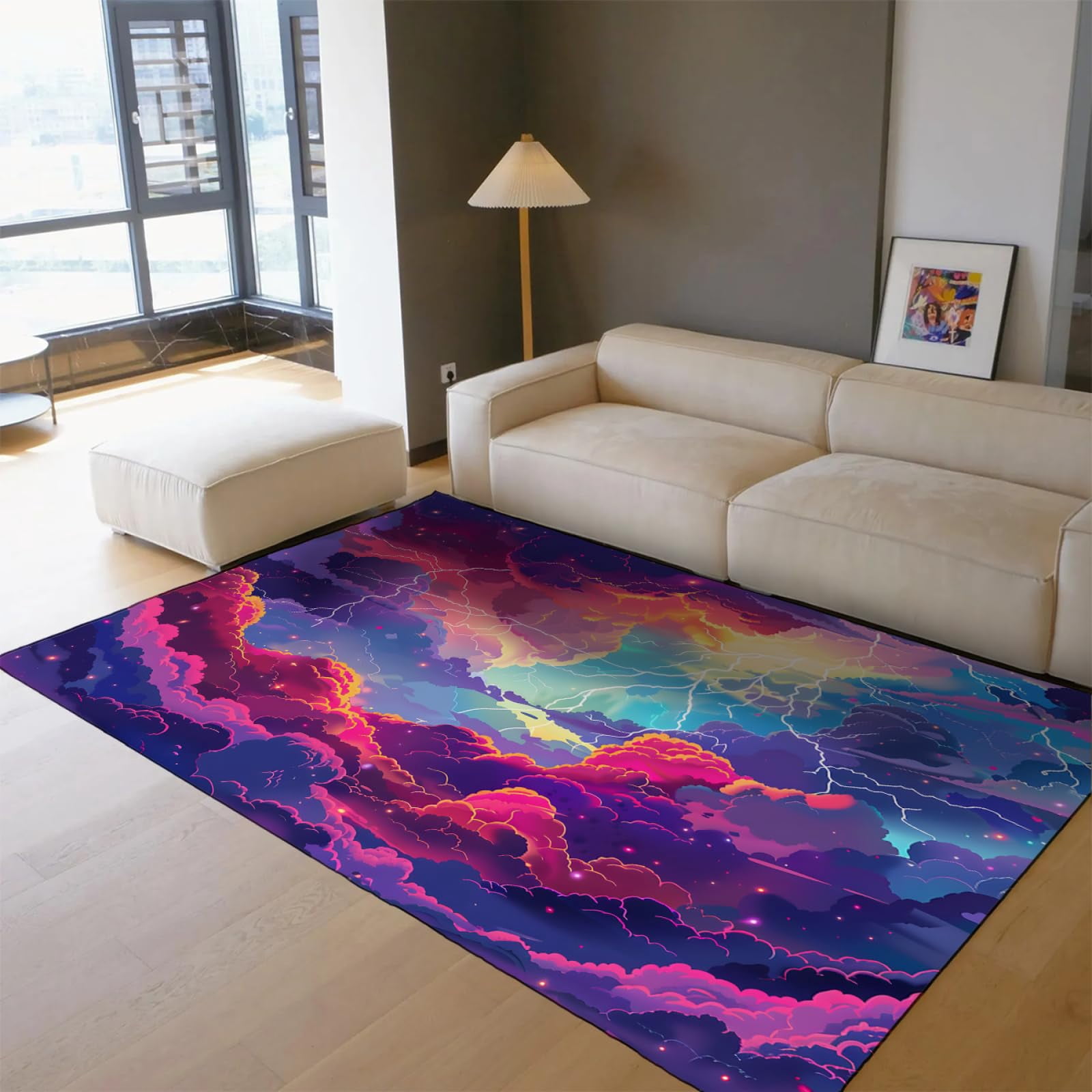 5x7ft Stormy Clouds Pattern Area Rug Washable Marble Texture Rug For ...