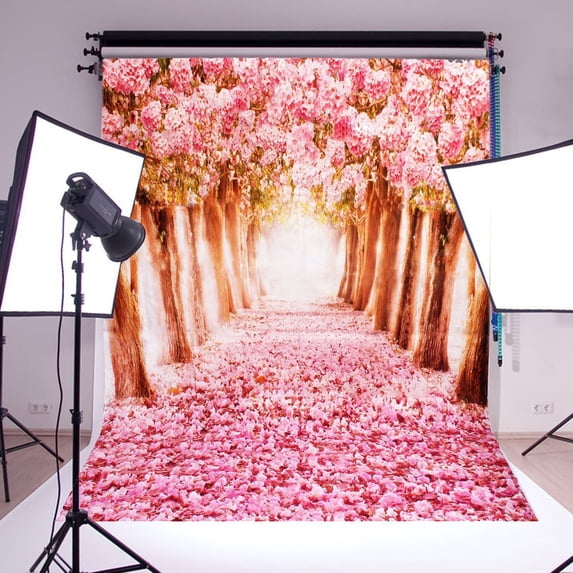 5x7ft Studio Photo Video Photography Backdrops Cherry Blossoms Sakura Road Printed Vinyl Fabric Party Decorations Background Screen Props
