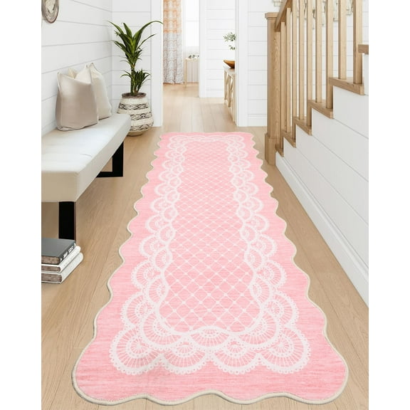 5x7ft Washable Scalloped Rug,Modern Geometric Low Pile Carpet Stain Resistant Non-Slip, Faux Wool Feel Throw Rug for Living Room Bedroom Office Entryway