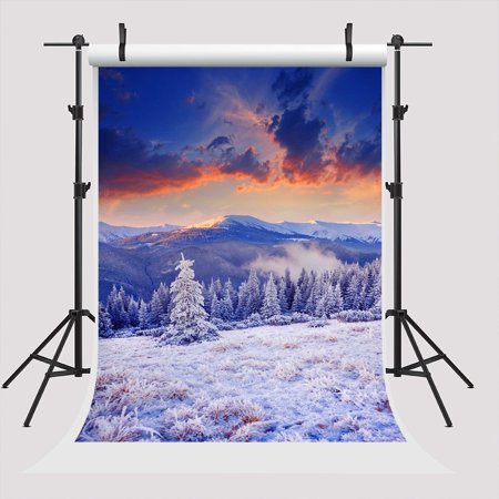 5x7ft Winter Photography Backdrop Snow Mountain Photo Backdrop Background for Parties Pines Christmas Background