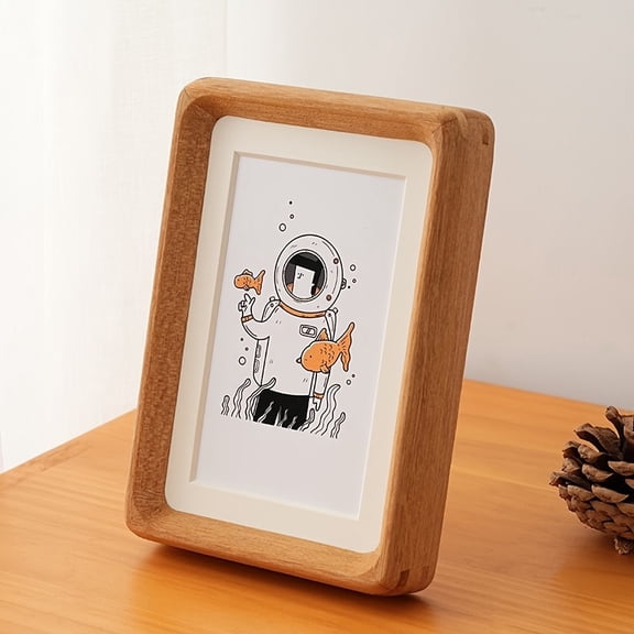 5x7in Rustic Teak Wood Picture Frame, Round Opening Photo Frame for Tabletop and Wall Display, Vintage Farmhouse Style Frame for Wedding Anniversary Birthday Home and Office Decor