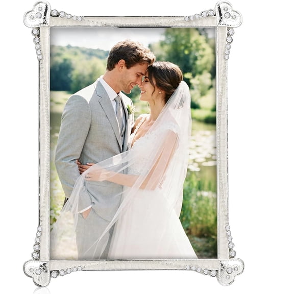 5x7in Vintage Metal Picture Frame White Pearl Photo Frame Wedding Decoration, Clear Glass Front, Unique Tabletop or Wall Display, Horizontally & Vertically,Perfect Gift Choice,white,Photo Display