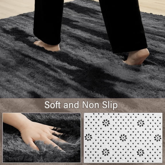5x8 Area Rug for Living Room, Black and Grey Fluffy Shaggy Rugs for Living Room, Gradient Abstract Rugs for Kids Boys Girls Room, Plush Rug for Dorm Home Floor Decor