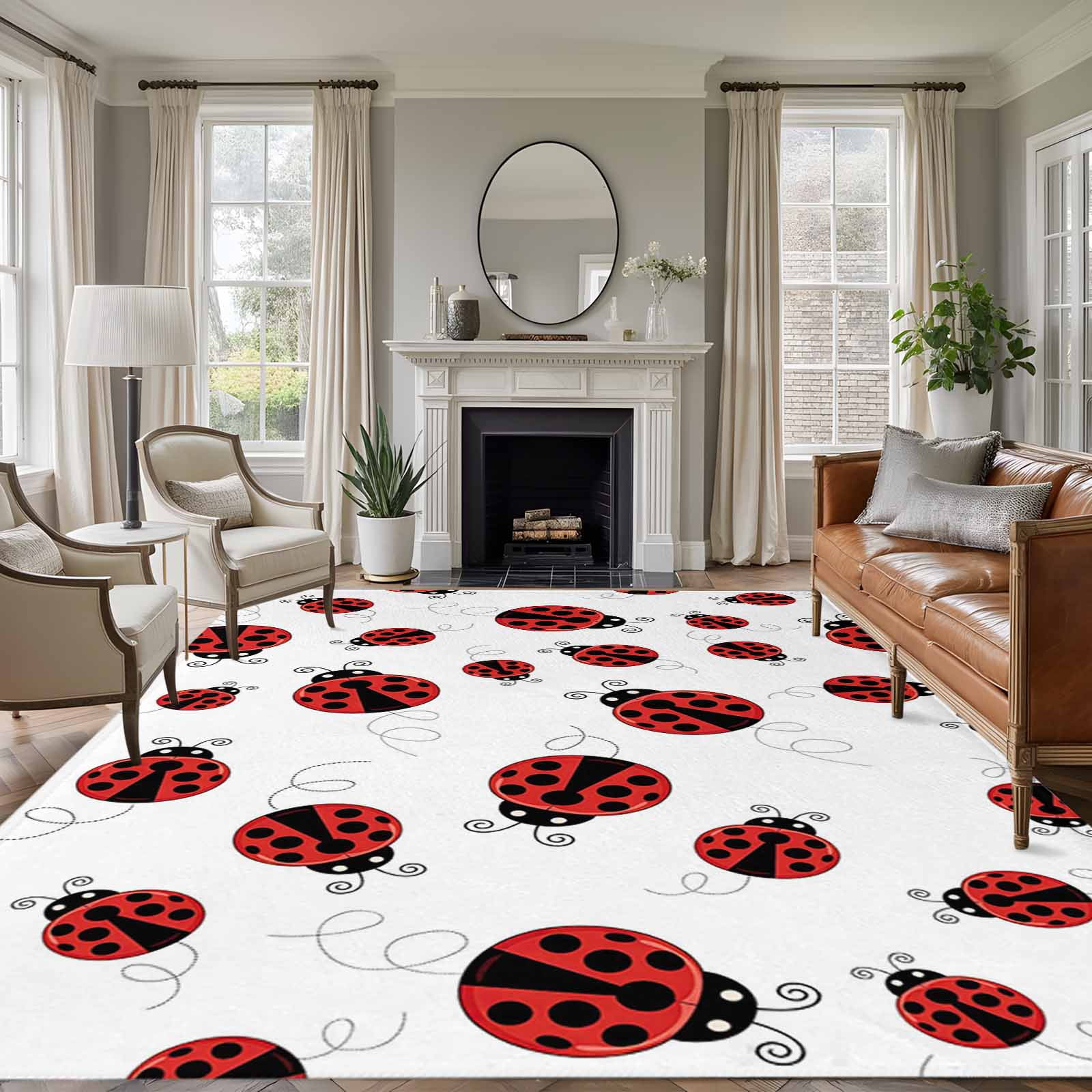 5x8 Area Rugs, Cartoon Ladybug Non-Skid Rubber Backing Large Rectangle ...