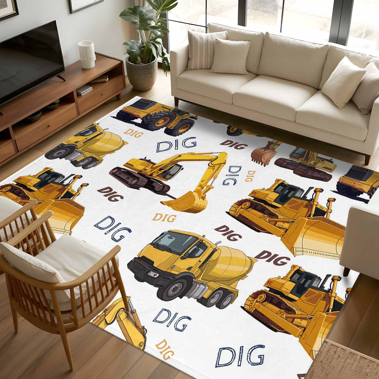 5x8 Area Rugs, Construction Truck Non-Skid Rubber Backing Large ...