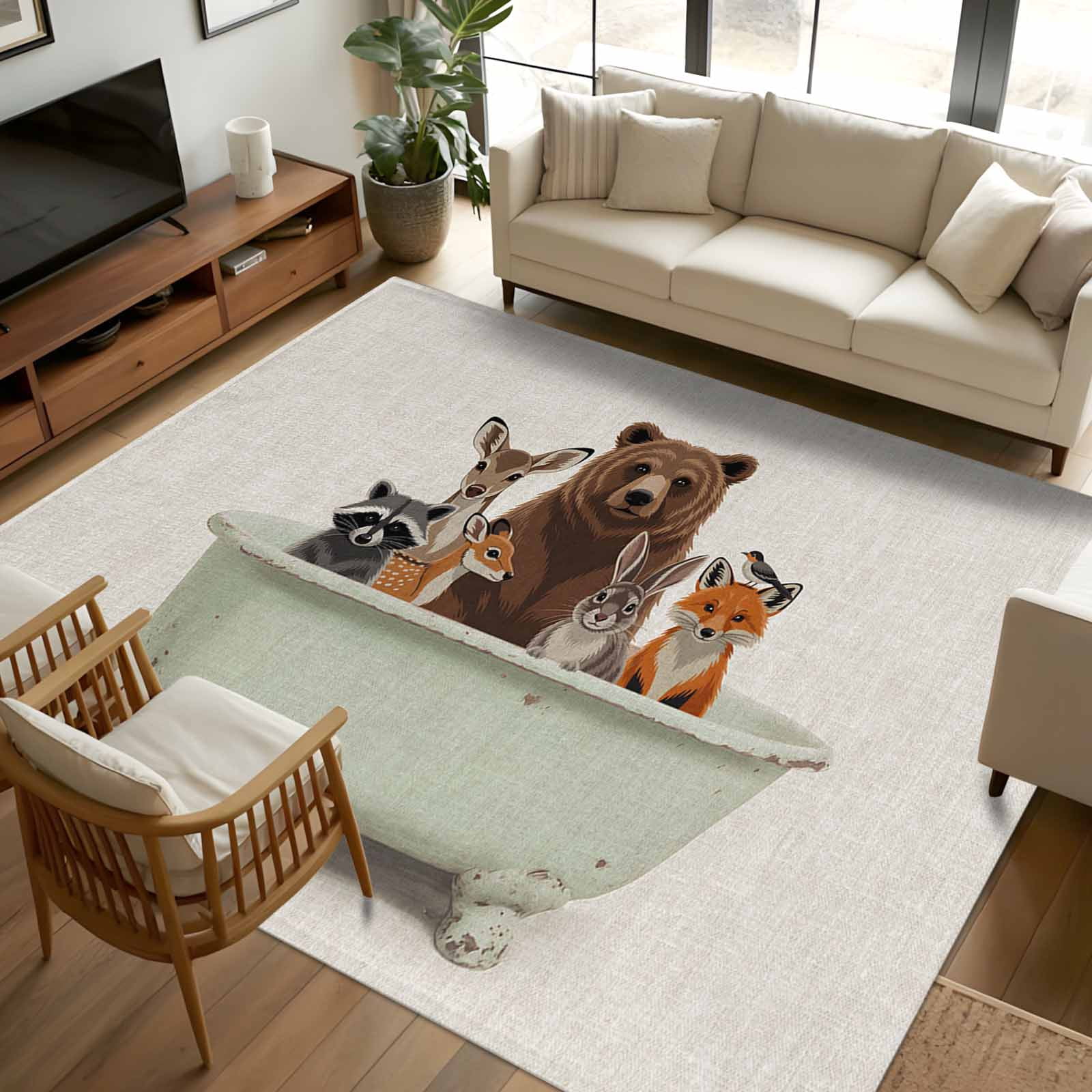 Large Fun Rug 5x8 Area Rugs, Funny Animals Non-Skid Rubber Backing Large Rectangle ...