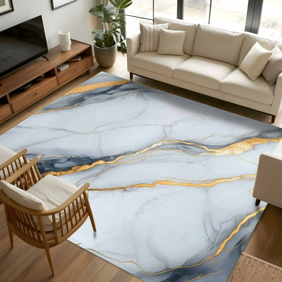 5x8 Area Rugs Gray Marble Non-Skid Rubber Backing Large Rectangle Rugs - Living Room Bedroom Home Office, Modern Ink Painting Art Abstract Indoor Floor Mat Carpets Washable Rug