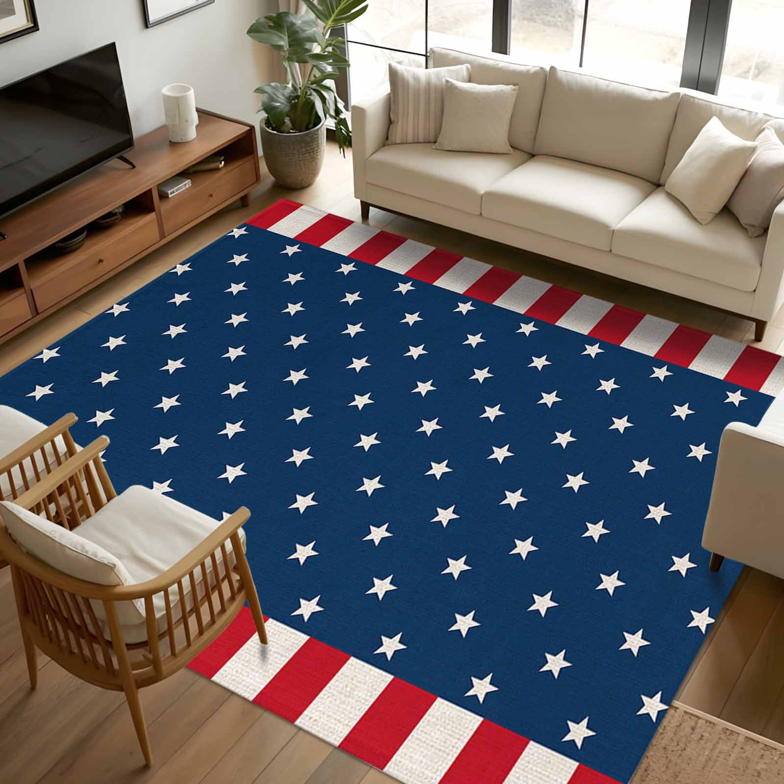 Democrat Rug 5x8 Area Rugs, Independence Day American Flag Non-Skid Rubber Backing ...