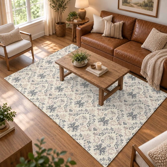 5x8 Area Rugs for Living Room, Beige Grey Baroque Washable Non-Slip Rug ...