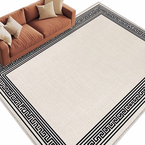 Cream Rug Key Design 5x8 Area Rugs for Living Room, Black Cream Greek Key Non Slip Area Rugs ...