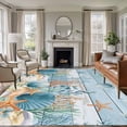thumbnail image 1 of 5x8 Area Rugs for Living Room, Blue Coastal Non Slip Area Rugs for Kitchen Bedroom Entryway, Summer Beach Starfish Shell Coral Nautical Washable Carpet Runner Rug Floor Mats for Bedroom Home Decor, 1 of 8