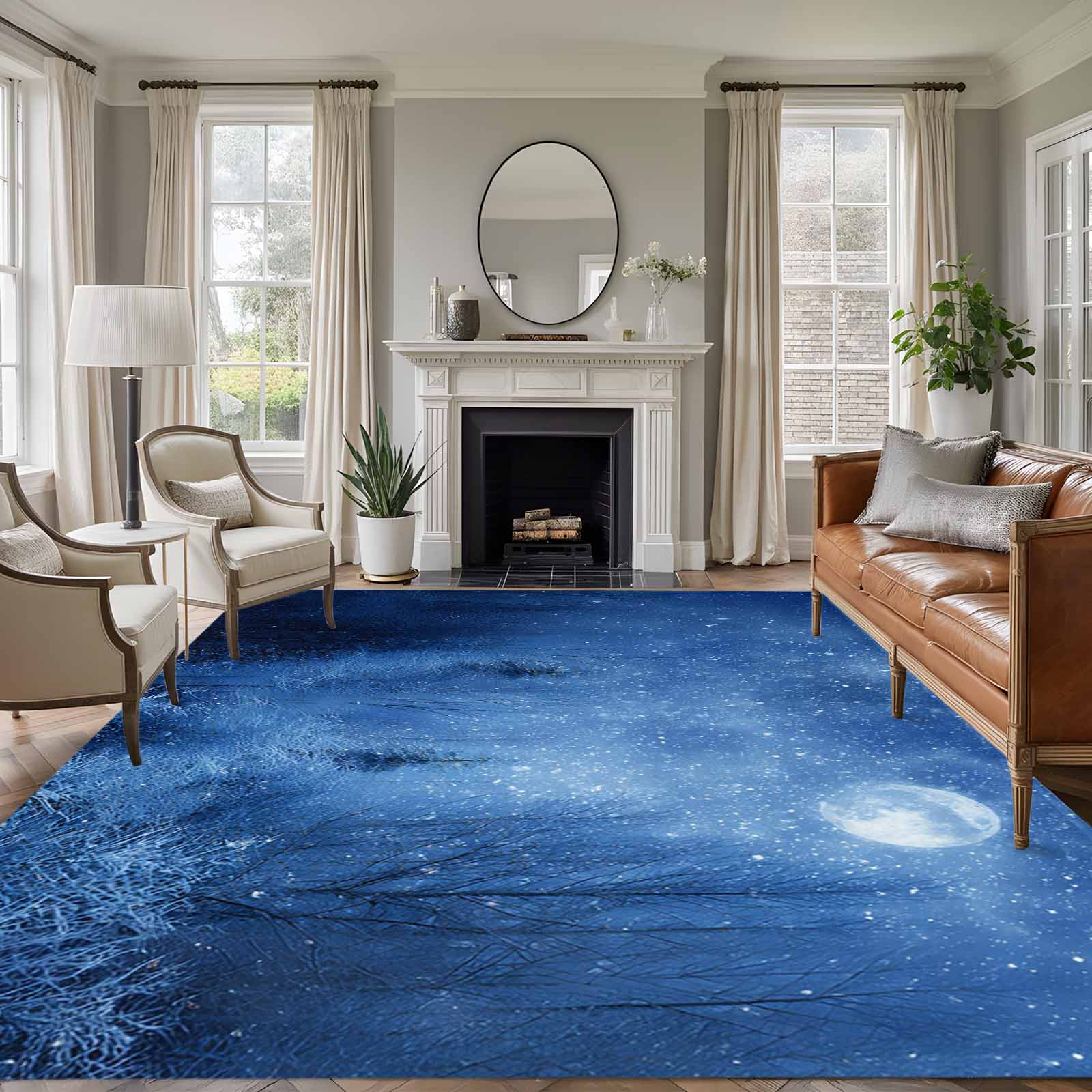 5x8 Area Rugs for Living Room, Blue Night Landscapes Non Slip Area Rugs ...