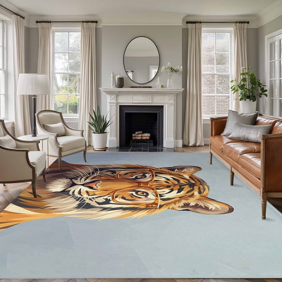 5x8 Area Rugs for Living Room, Blue Tiger Non Slip Area Rugs for Kitchen Bedroom Entryway, Funny Animals Modern Art Washable Carpet Runner Rug Floor Mats for Bedroom Home Decor