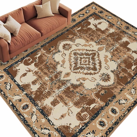 5x8 Area Rugs for Living Room, Brown Boho Non Slip Area Rugs for Kitchen Bedroom Entryway, Retro Western Rustic Ethnic Tribal Patterns Washable Carpet Runner Rug Floor Mats for Bedroom Home Decor