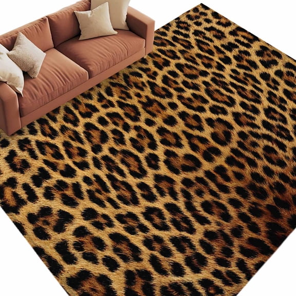 5x8 Area Rugs for Living Room, Brown Leopard Print Non Slip Area Rugs for Kitchen Bedroom Entryway, Classic Abstract Animal Patterned Washable Carpet Runner Rug Floor Mats for Bedroom Home Decor