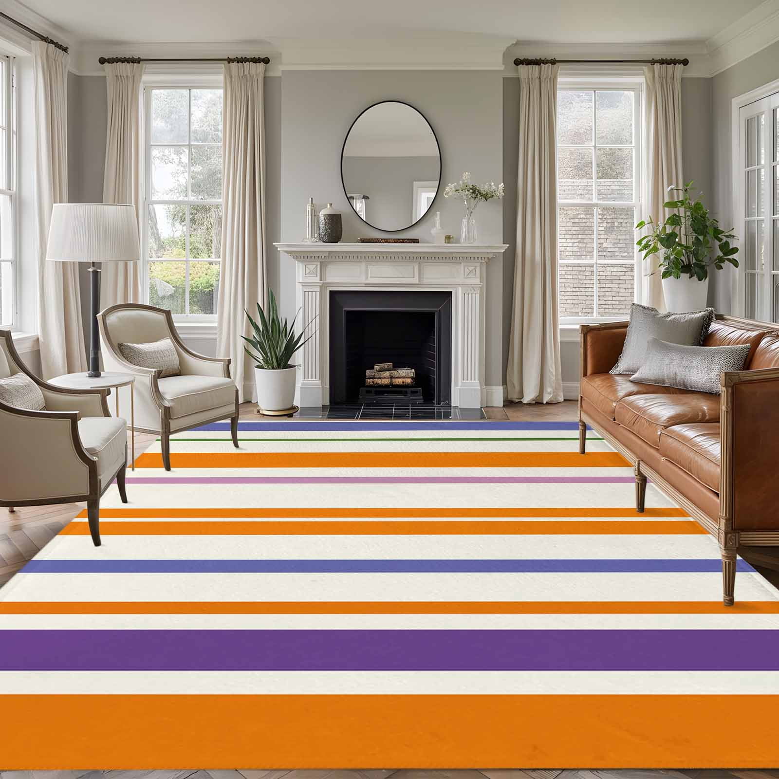 5x8 Area Rugs for Living Room, Burnt Orange Striped Non Slip Area Rugs ...